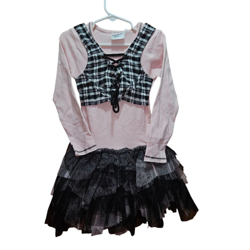 Girls Ooh! La, La! Couture Dress Size 4 Pink Black Plaid